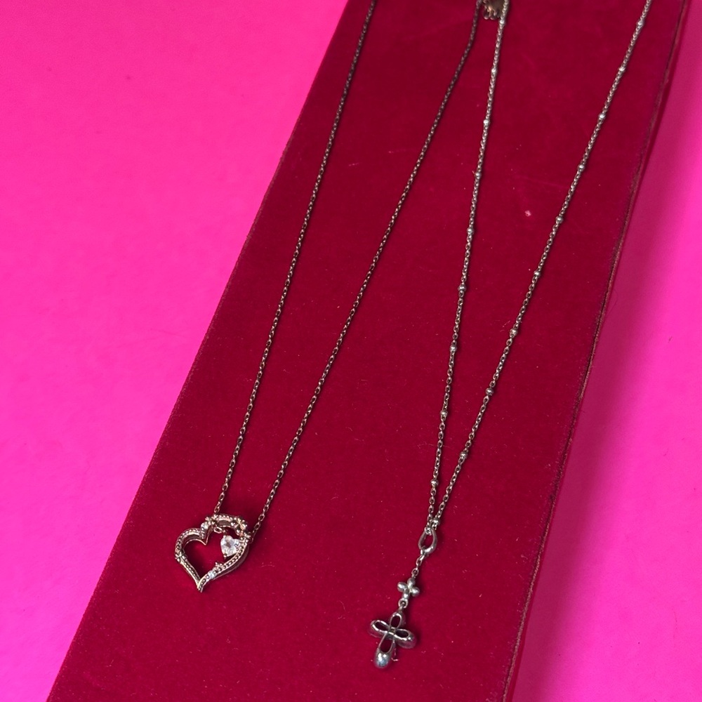 Folli Follei two necklaces Silver and Gold Cross and heart Necklace  925 silver. - Picture 13 of 16